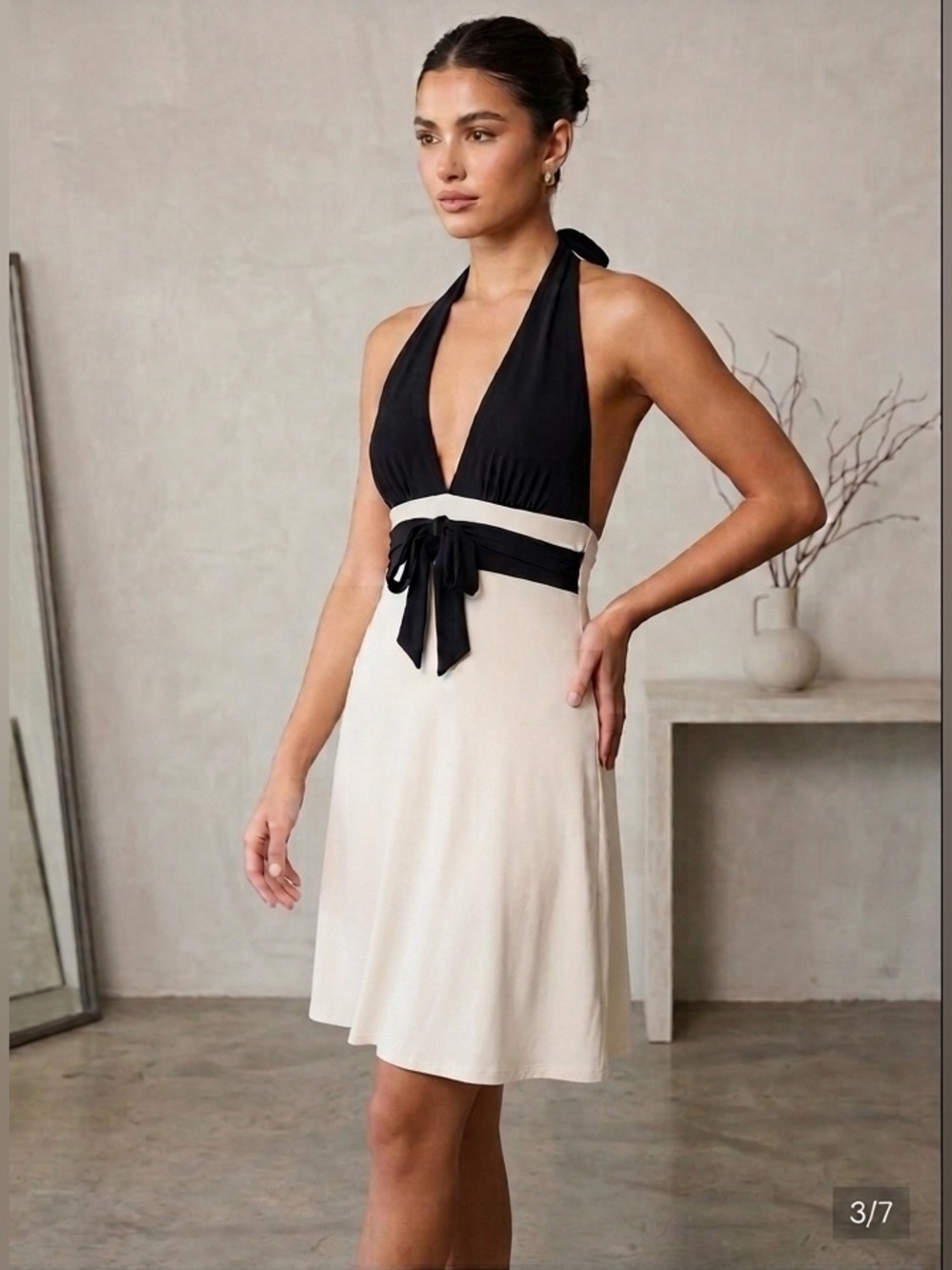 Blossom Black & Off-White Halter Style Dress